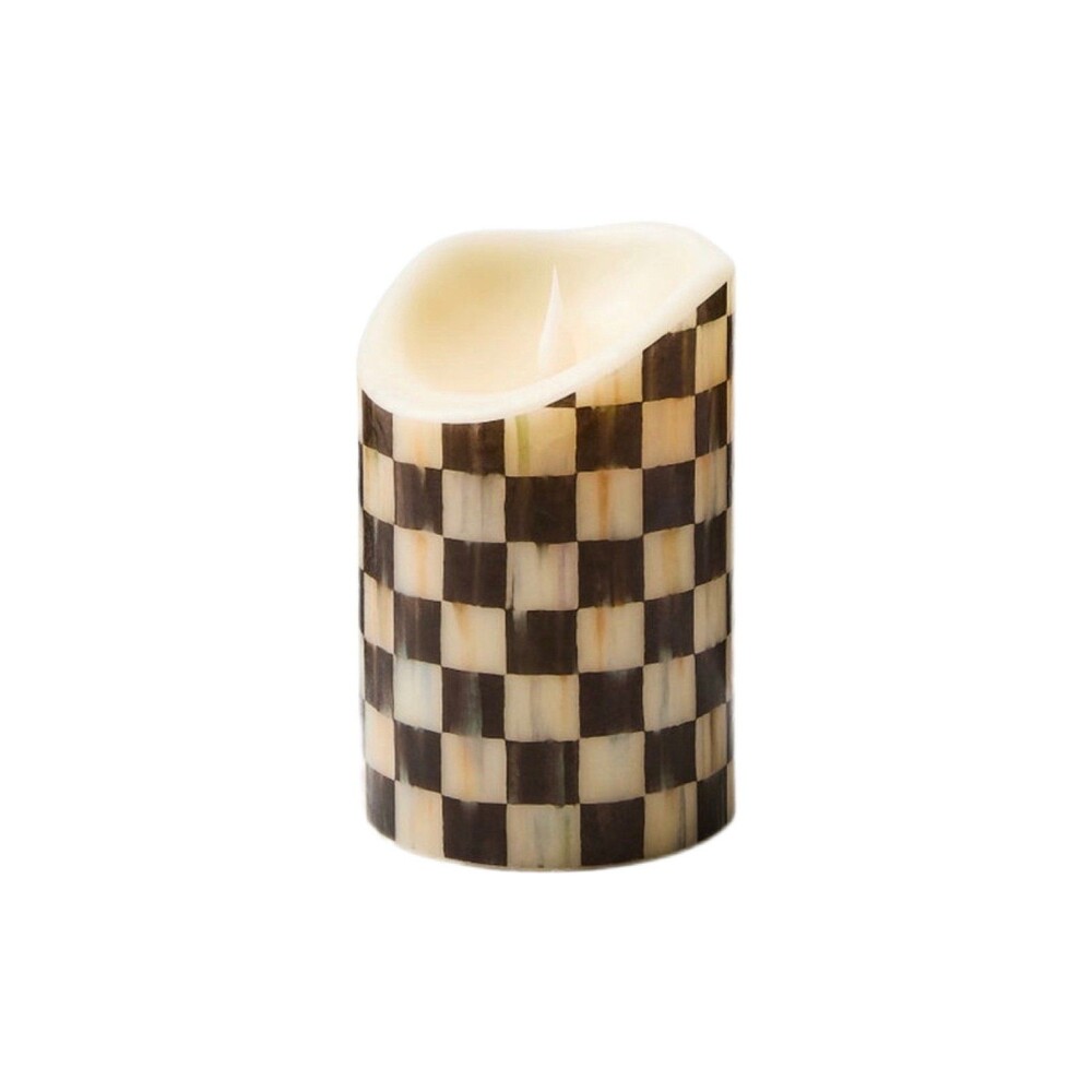 Mackenzie Child Courtly Check Flameless 6" Pillar candle in original Box New